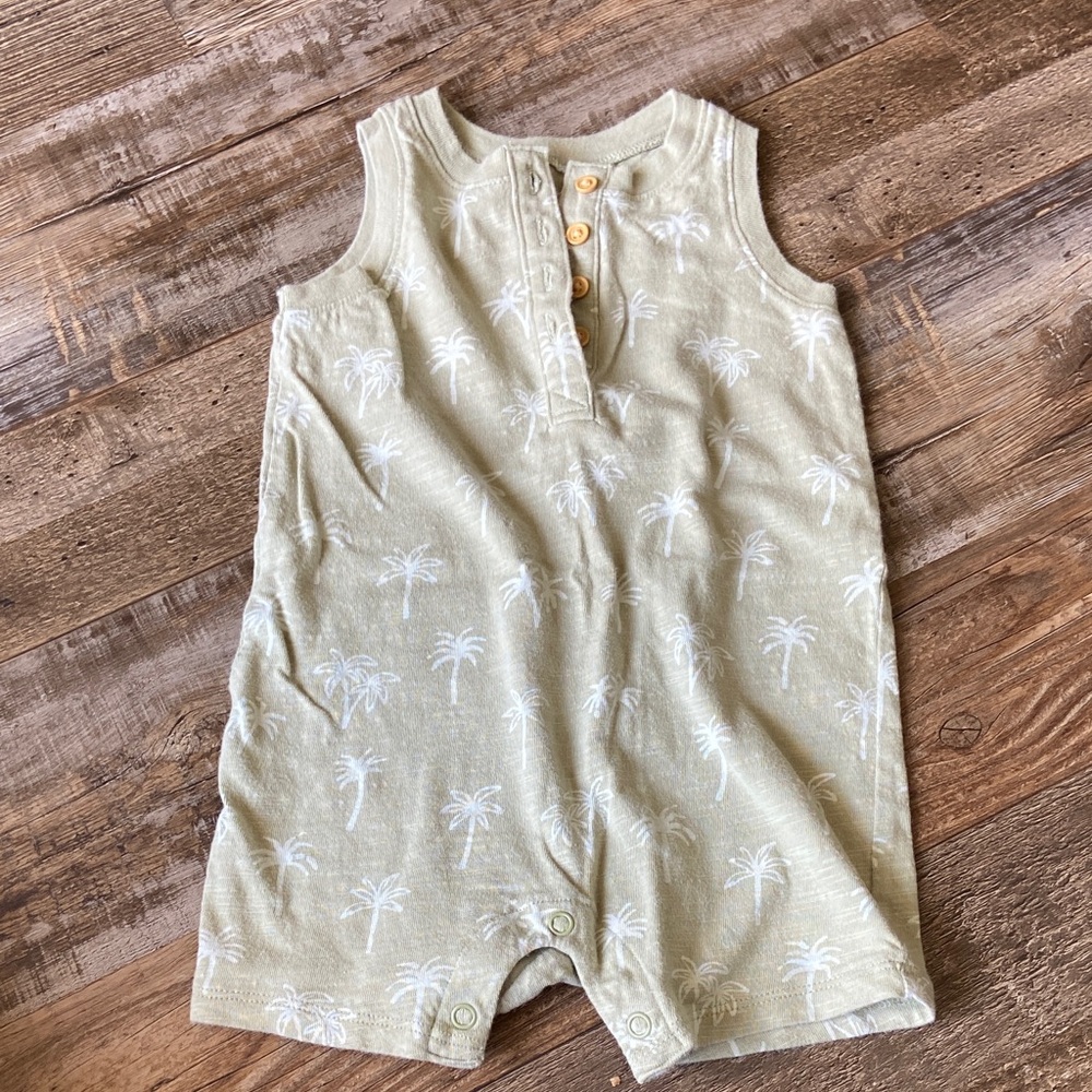 Little Co. sage green palm tree cotton romper size 12m